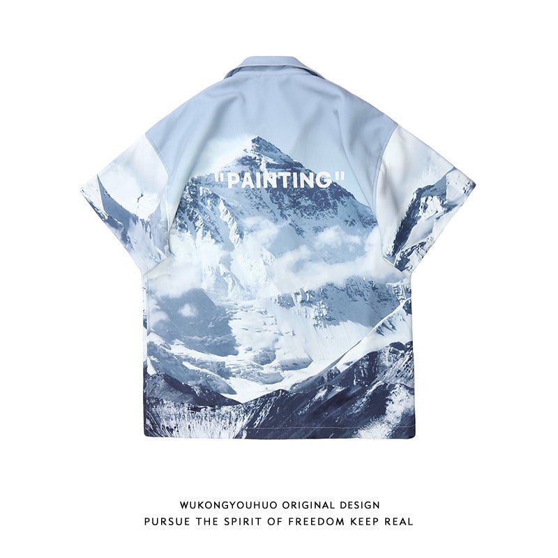 Snow Mountain Full Print Short-Sleeved Shirt Jacket For Men And Women - RALO COLLECTION STUDIO