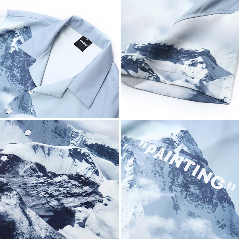 Snow Mountain Full Print Short-Sleeved Shirt Jacket For Men And Women - RALO COLLECTION STUDIO