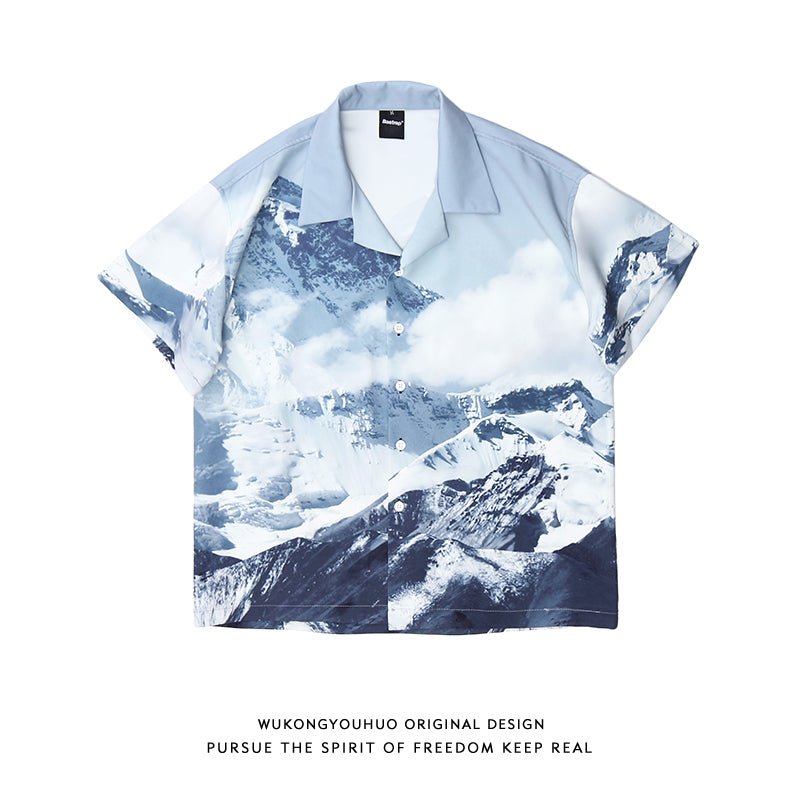 Snow Mountain Full Print Short-Sleeved Shirt Jacket For Men And Women - RALO COLLECTION STUDIO