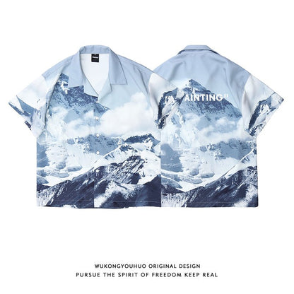 Snow Mountain Full Print Short-Sleeved Shirt Jacket For Men And Women - RALO COLLECTION STUDIO