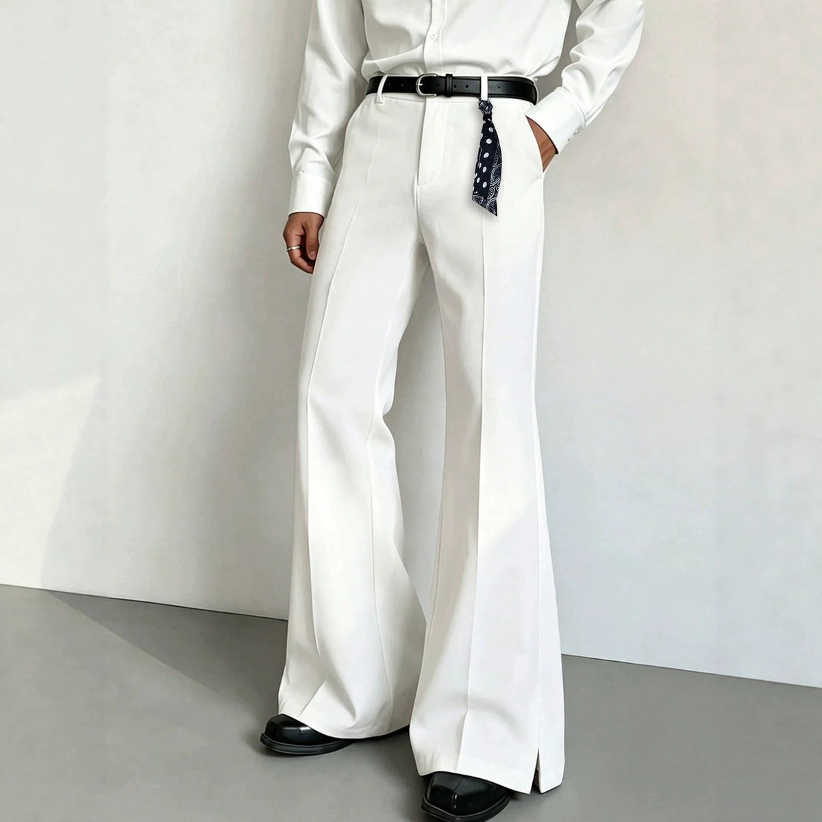 Solid-color High-waist Slightly Flared Casual Pants For Men - RALO COLLECTION STUDIO