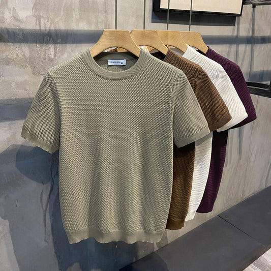Solid Color Woven Texture Slim-fit Short-sleeved Shirt For Men - RALO COLLECTION STUDIO