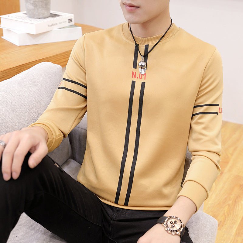 Spring and Autumn New mens printed long-sleeved T-shirt teen round neck bottom top fashion casual mens clothing - RALO COLLECTION STUDIO