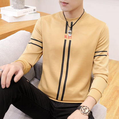 Spring and Autumn New mens printed long-sleeved T-shirt teen round neck bottom top fashion casual mens clothing - RALO COLLECTION STUDIO