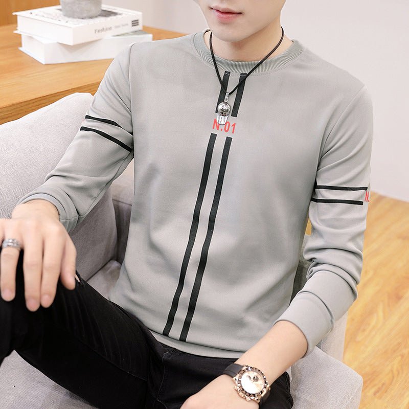 Spring and Autumn New mens printed long-sleeved T-shirt teen round neck bottom top fashion casual mens clothing - RALO COLLECTION STUDIO