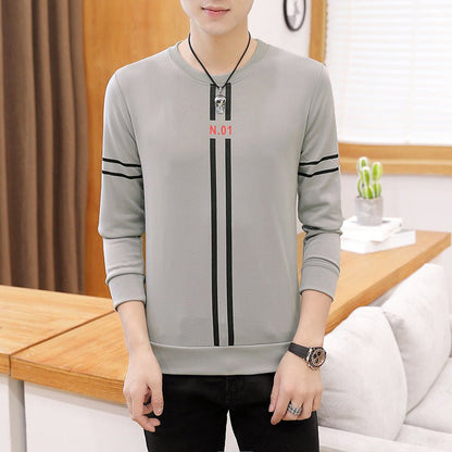 Spring and Autumn New mens printed long-sleeved T-shirt teen round neck bottom top fashion casual mens clothing - RALO COLLECTION STUDIO