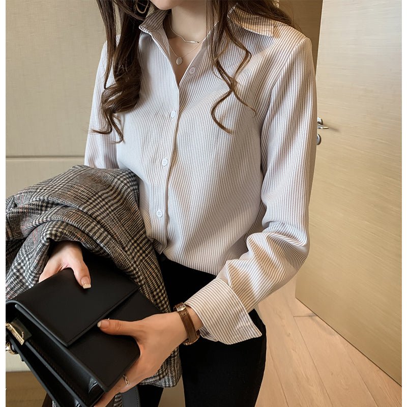 Spring Women's Korean Style New Casual Student Shirt Bottoming Shirt Fashion Loose Long-Sleeved Vertical Striped Shirt - RALO COLLECTION STUDIO