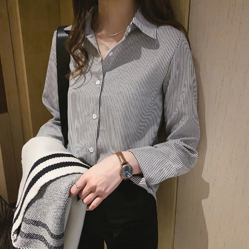 Spring Women's Korean Style New Casual Student Shirt Bottoming Shirt Fashion Loose Long-Sleeved Vertical Striped Shirt - RALO COLLECTION STUDIO