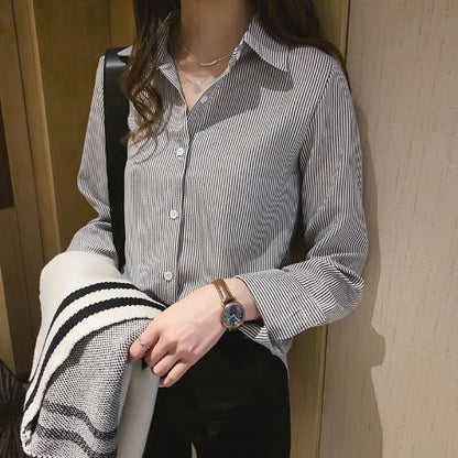 Spring Women's Korean Style New Casual Student Shirt Bottoming Shirt Fashion Loose Long-Sleeved Vertical Striped Shirt - RALO COLLECTION STUDIO