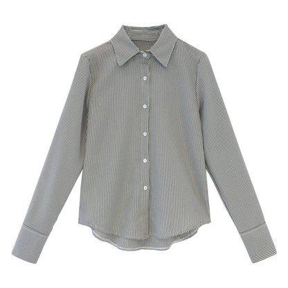 Spring Women's Korean Style New Casual Student Shirt Bottoming Shirt Fashion Loose Long-Sleeved Vertical Striped Shirt - RALO COLLECTION STUDIO