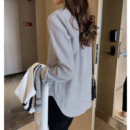 Spring Women's Korean Style New Casual Student Shirt Bottoming Shirt Fashion Loose Long-Sleeved Vertical Striped Shirt - RALO COLLECTION STUDIO