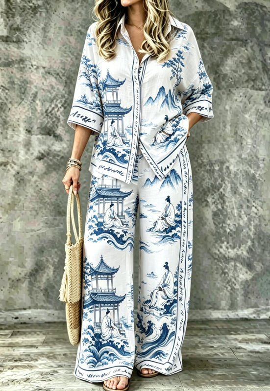 SpringSummer Digital-Print Shirt And Pants Set - RALO COLLECTION STUDIO