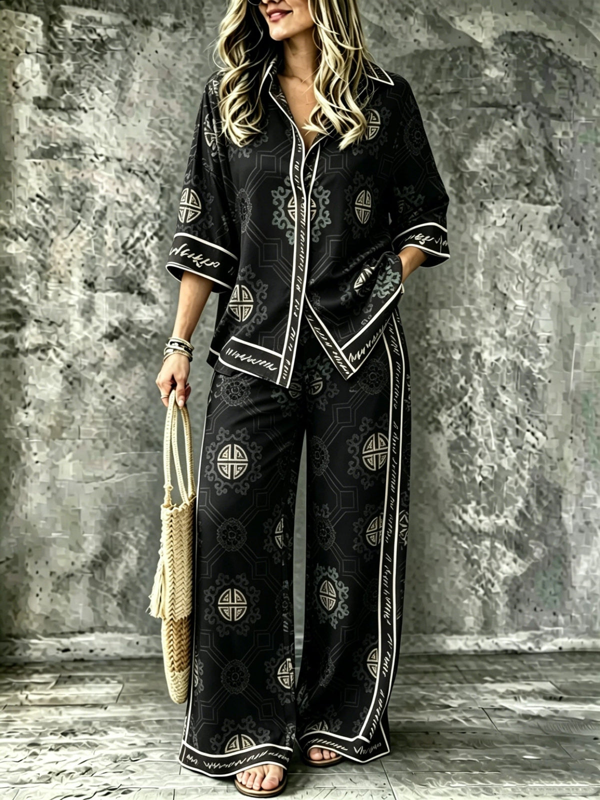 SpringSummer Digital-Print Shirt And Pants Set - RALO COLLECTION STUDIO