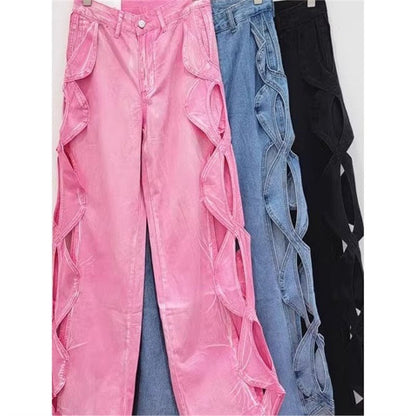 SpringSummer Side-Stranded Braid Ripped Casual Straight-Leg Wide-Leg Denim Jeans - RALO COLLECTION STUDIO