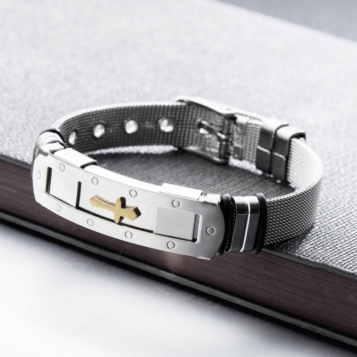 RALO Collection Stainless Steel Cross Bible Charm Bracelet – Adjustable Christian Bracelet for Men - RALO COLLECTION STUDIO