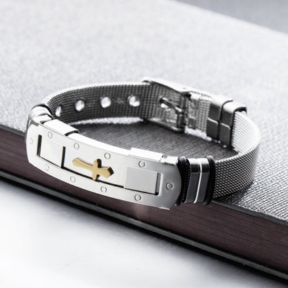 RALO Collection Stainless Steel Cross Bible Charm Bracelet – Adjustable Christian Bracelet for Men - RALO COLLECTION STUDIO