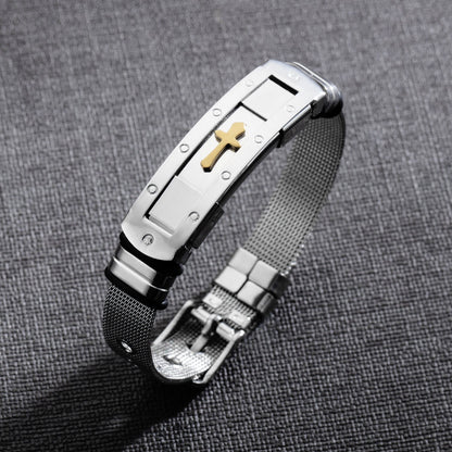 RALO Collection Stainless Steel Cross Bible Charm Bracelet – Adjustable Christian Bracelet for Men - RALO COLLECTION STUDIO