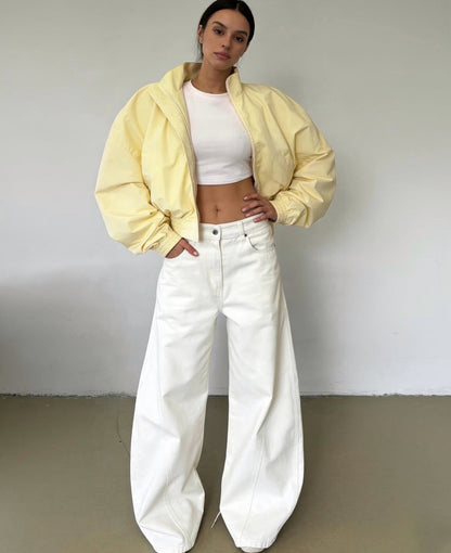 Stand Collar Zip Up Cropped Bomber Jacket - RALO COLLECTION STUDIO