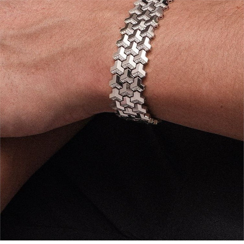Sterling Silver Mountain Pattern Gold-Light Luxury Zircon Bracelet For Men And Women - RALO COLLECTION STUDIO