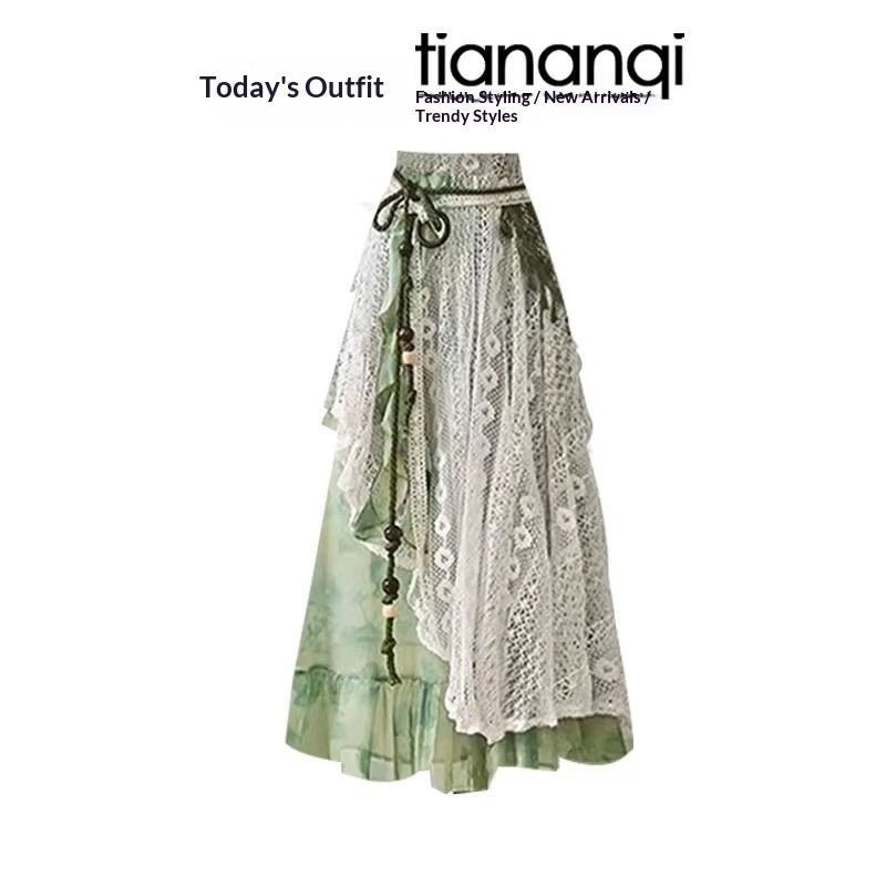Strap-top Short-sleeve Vacation Two-piece Set With A Patchwork Skirt - RALO COLLECTION STUDIO
