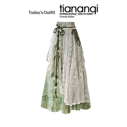 Strap-top Short-sleeve Vacation Two-piece Set With A Patchwork Skirt - RALO COLLECTION STUDIO