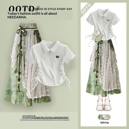 Strap-top Short-sleeve Vacation Two-piece Set With A Patchwork Skirt - RALO COLLECTION STUDIO