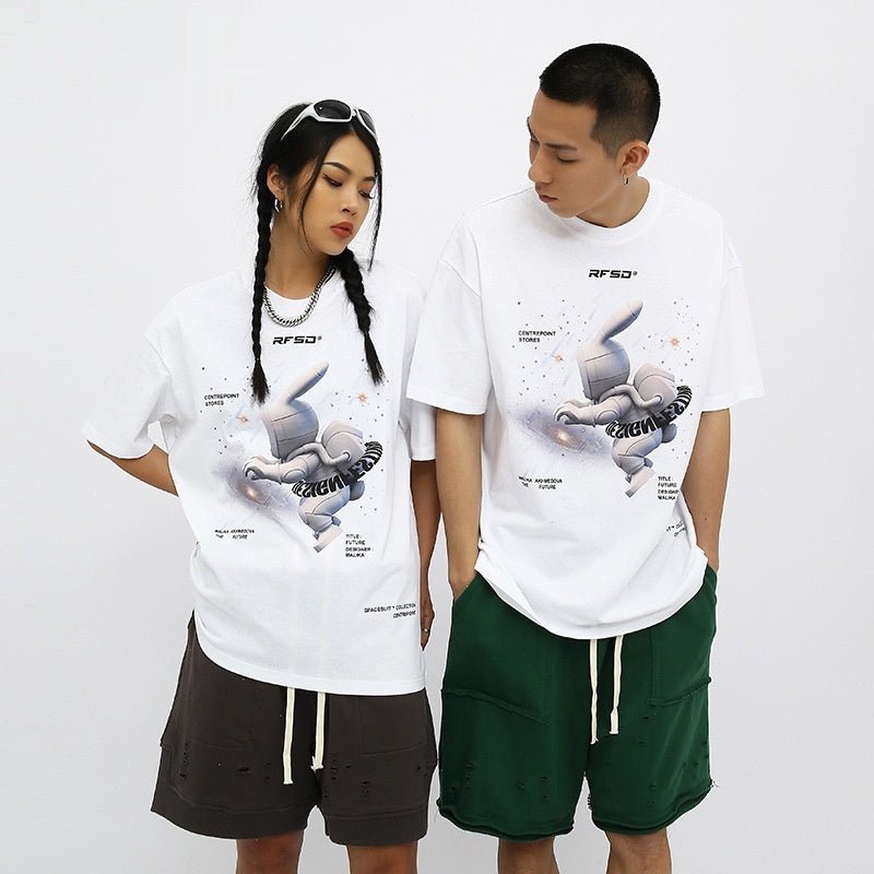 Street Anime Moon Rabbit Print Loose Men's T-shirt - RALO COLLECTION STUDIO