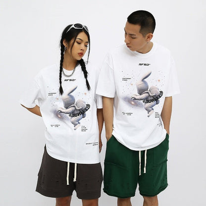 Street Anime Moon Rabbit Print Loose Men's T-shirt - RALO COLLECTION STUDIO