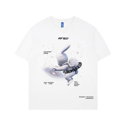 Street Anime Moon Rabbit Print Loose Men's T-shirt - RALO COLLECTION STUDIO