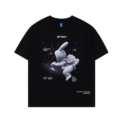 Street Anime Moon Rabbit Print Loose Men's T-shirt - RALO COLLECTION STUDIO