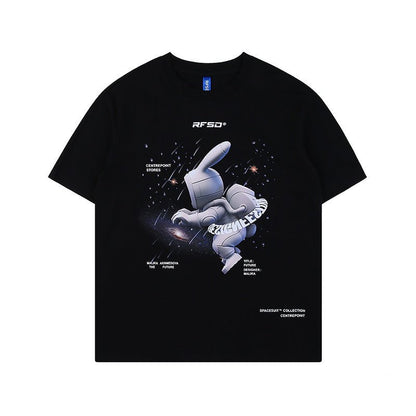 Street Anime Moon Rabbit Print Loose Men's T-shirt - RALO COLLECTION STUDIO