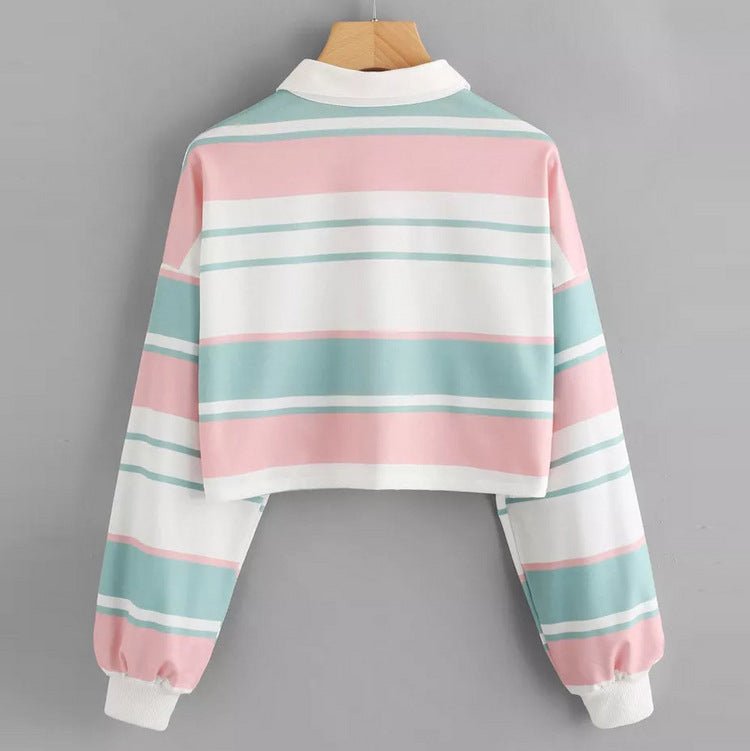 Striped Polo Collar Long Sleeve T-Shirt Woman Spring - RALO COLLECTION STUDIO