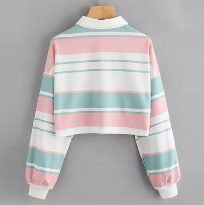 Striped Polo Collar Long Sleeve T-Shirt Woman Spring - RALO COLLECTION STUDIO