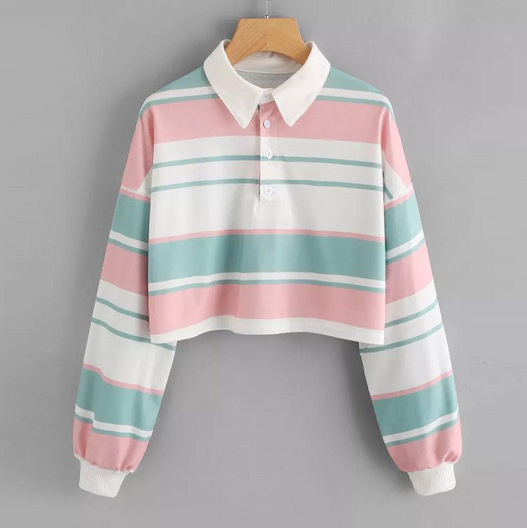 Striped Polo Collar Long Sleeve T-Shirt Woman Spring - RALO COLLECTION STUDIO