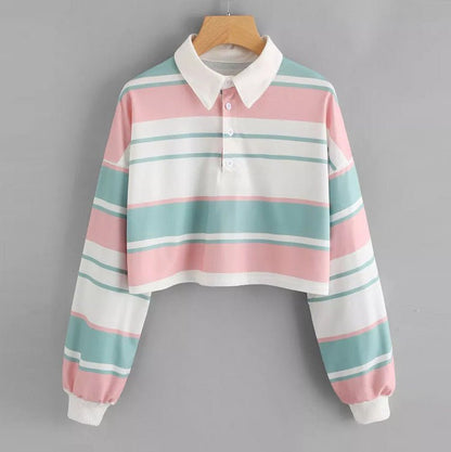 Striped Polo Collar Long Sleeve T-Shirt Woman Spring - RALO COLLECTION STUDIO
