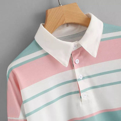 Striped Polo Collar Long Sleeve T-Shirt Woman Spring - RALO COLLECTION STUDIO