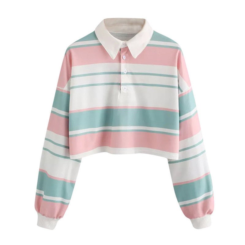 Striped Polo Collar Long Sleeve T-Shirt Woman Spring - RALO COLLECTION STUDIO