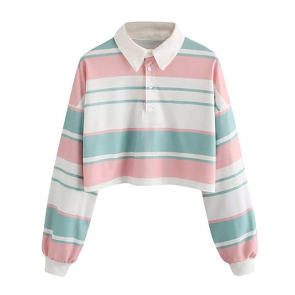 Striped Polo Collar Long Sleeve T-Shirt Woman Spring - RALO COLLECTION STUDIO