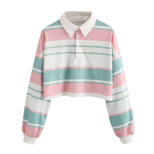 Striped Polo Collar Long Sleeve T-Shirt Woman Spring - RALO COLLECTION STUDIO