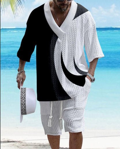 Summer Relaxed-fit Short-sleeve T-shirt And Shorts V-neck Sports Two-piece Set - RALO COLLECTION STUDIO