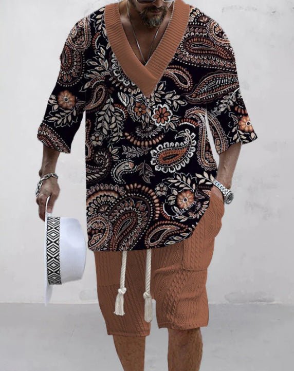 Summer Relaxed-fit Short-sleeve T-shirt And Shorts V-neck Sports Two-piece Set - RALO COLLECTION STUDIO