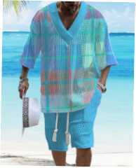 Summer Relaxed-fit Short-sleeve T-shirt And Shorts V-neck Sports Two-piece Set - RALO COLLECTION STUDIO