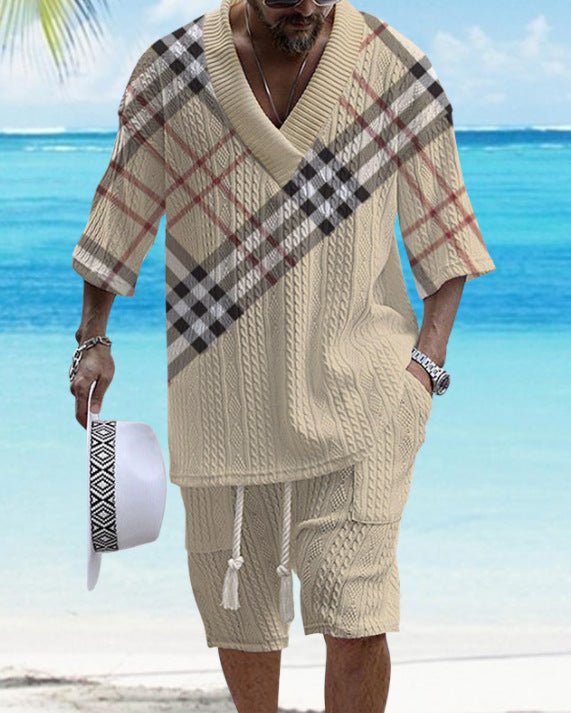 Summer Relaxed-fit Short-sleeve T-shirt And Shorts V-neck Sports Two-piece Set - RALO COLLECTION STUDIO
