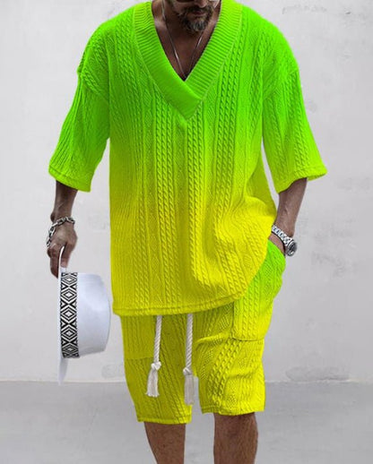 Summer Relaxed-fit Short-sleeve T-shirt And Shorts V-neck Sports Two-piece Set - RALO COLLECTION STUDIO