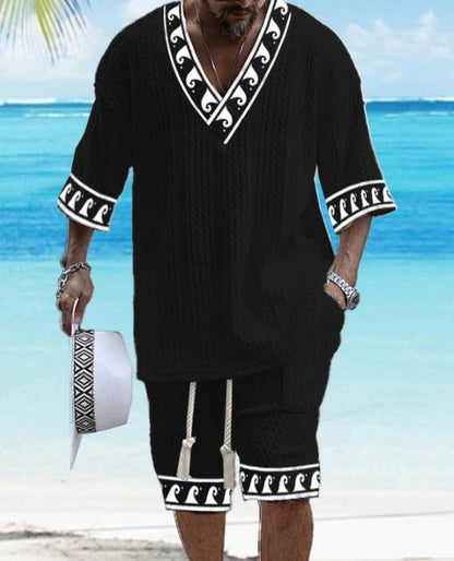Summer Relaxed-fit Short-sleeve T-shirt And Shorts V-neck Sports Two-piece Set - RALO COLLECTION STUDIO