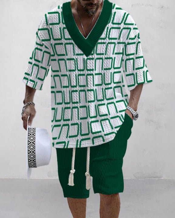 Summer Relaxed-fit Short-sleeve T-shirt And Shorts V-neck Sports Two-piece Set - RALO COLLECTION STUDIO
