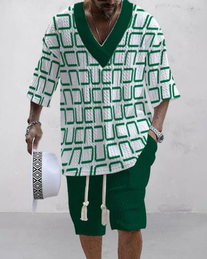 Summer Relaxed-fit Short-sleeve T-shirt And Shorts V-neck Sports Two-piece Set - RALO COLLECTION STUDIO