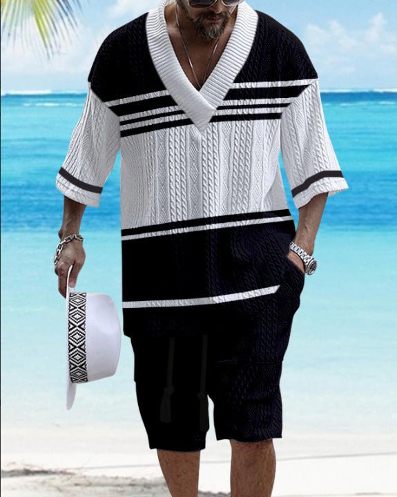 Summer Relaxed-fit Short-sleeve T-shirt And Shorts V-neck Sports Two-piece Set - RALO COLLECTION STUDIO