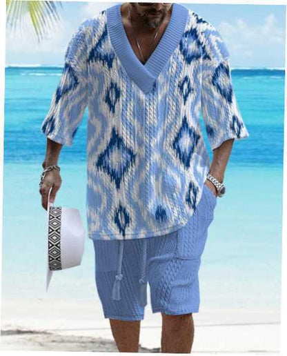 Summer Relaxed-fit Short-sleeve T-shirt And Shorts V-neck Sports Two-piece Set - RALO COLLECTION STUDIO