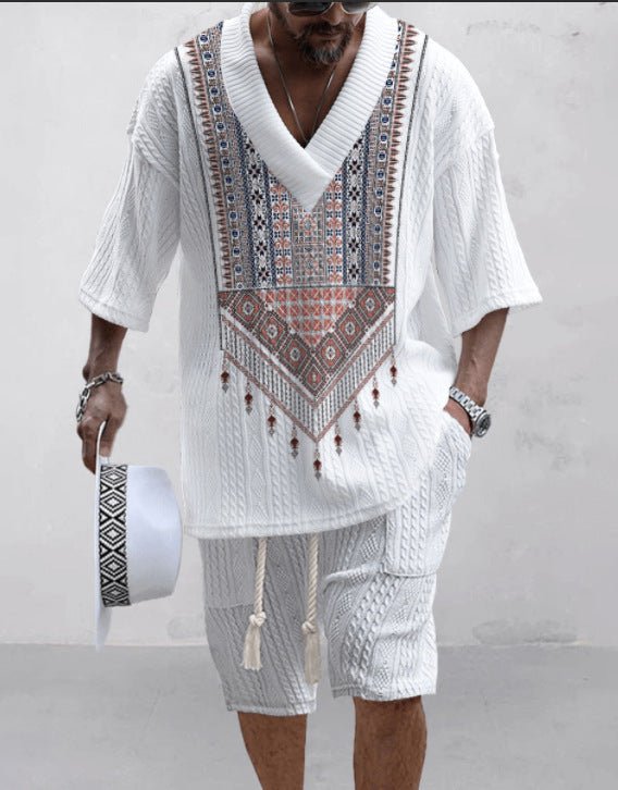 Summer Relaxed-fit Short-sleeve T-shirt And Shorts V-neck Sports Two-piece Set - RALO COLLECTION STUDIO